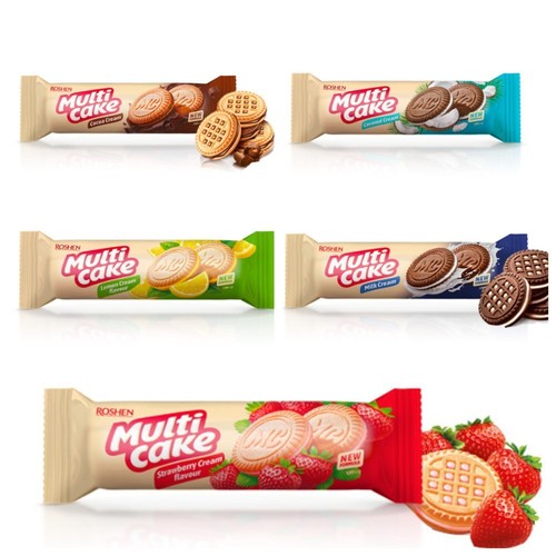 Ukrainian ROSHEN Sandwich Cookies "Multicake" Coconut, Lemon, Milk, Cocoa.. 180g - Picture 1 of 11
