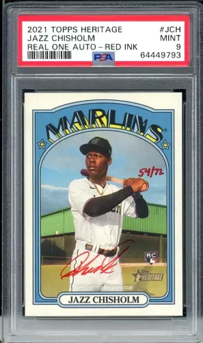 2021 Topps Heritage Jazz Chisholm Red Ink Autograph /72 Real One Auto #JCH PSA 9