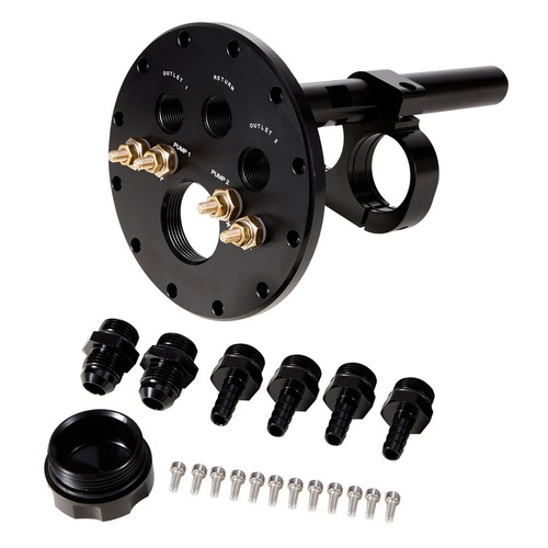 Serbatoio sovratensione carburante alluminio 2,6 L per pompe carburante gemelle 40 mm 8 porte AN 2,8 L per singole - Foto 4 di 7