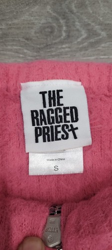 The Ragged Priest Bubblegum Pink Cropped Eyelash Knit Zip Front Sweater Small - Picture 6 of 9