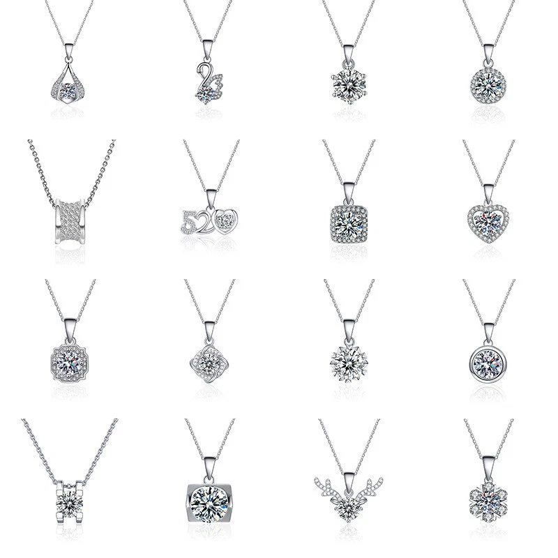 925 Placcato Argento Donna Catena Cristallo Cerchio Gioielli Pendente Collana - Immagine 2 di 3