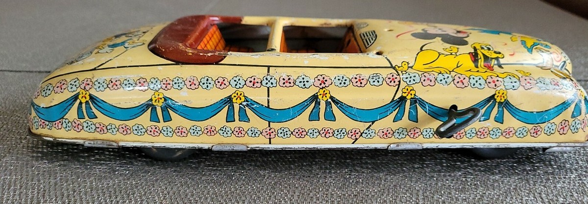 Vintage 1940's Disney Tin Car Wind-up Marx Mickey Mouse Parade