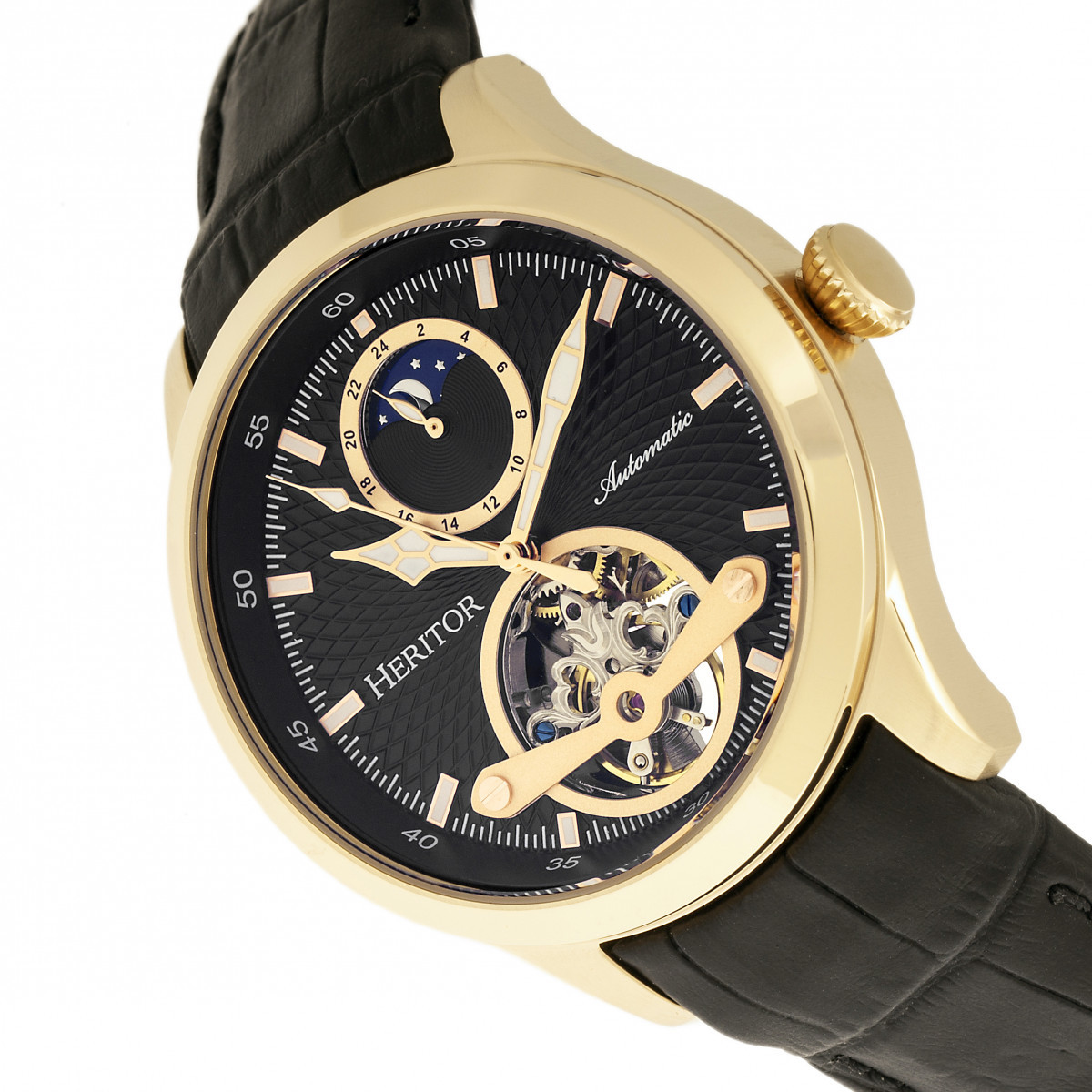 Heritor Gregory Automatic Gold Semi Skeleton Dial Men's Watch HERHR8104