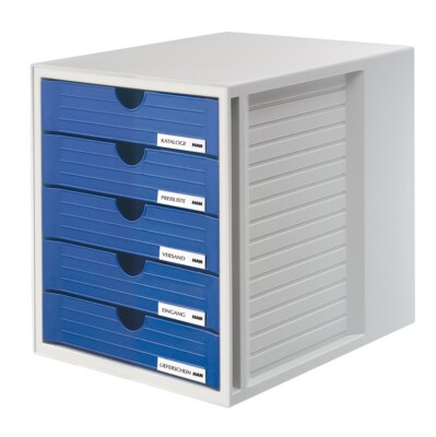 Ablagebox mit 5 geschlossene Fächer grau/blau Schubladenbox 1450 Systembox HAN