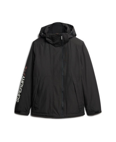 Superdry Jacket Coat Hooded Yachter Windbreaker Jacket Zip Pockets Black Orange - Picture 7 of 7