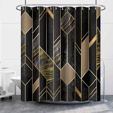 Black Marble Shower Curtain for Bathroom Abstract Gold Stripe Lines Fabric Sh...