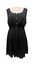 AUW Black Tiered Plus Size 2X Dress Flowy Flirty Lined Little Black Dress