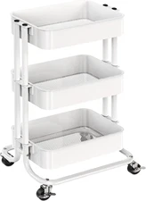 3-Tier Metal Rolling Utility Cart White Heavy-Duty Mesh Storage for Home