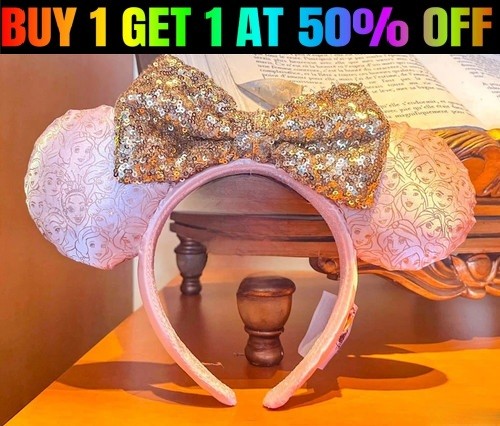 Disney Parks Pink Gold Minnie Mouse Bow Princess Ears Mickey Headband Ears US - Picture 1 of 10