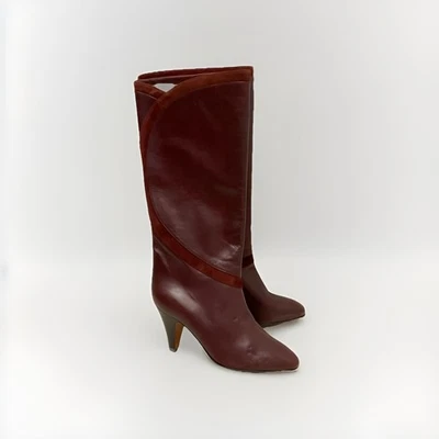 Bottes En Cuir Bordeaux - Made In Italy- Taille 39 - Photo 1/4
