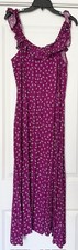 LOFT Women's 14 Purple Floral Maxi Dress Ruffle Neck Slit Side NWT $99