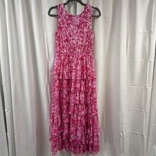 Vince Camuto Pink White Floral Maxi Dress Size S Sleeveless Ruffle Layered