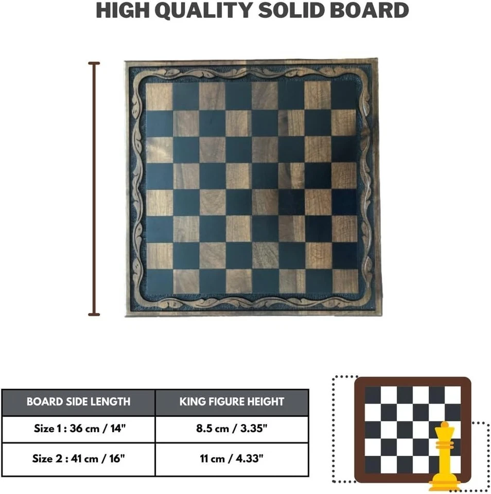Vintage Chess Board 16" – 100% Handcrafted Large Walnut Solid Wood, Lifetime Use - Image 4 of 4