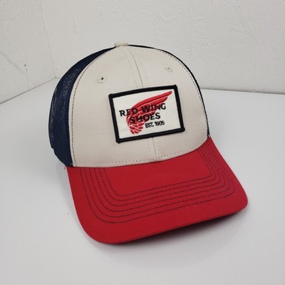 Red Wing Shoes Trucker Hat Navy Cream Red Snapback Mesh Logo Cap Est 1905