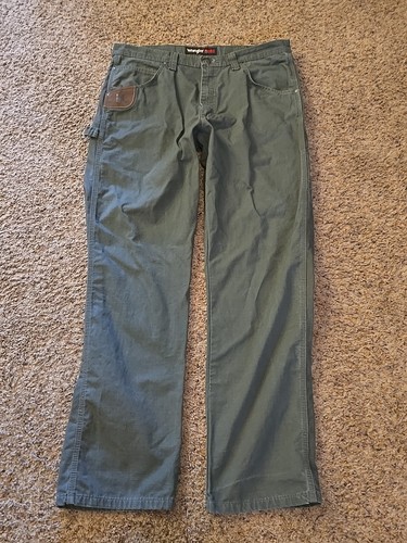 Wrangler Riggs Pantalone Uomo 36x34 Verde Oliva Ripstop Utility Tela Abbigliamento da Lavoro