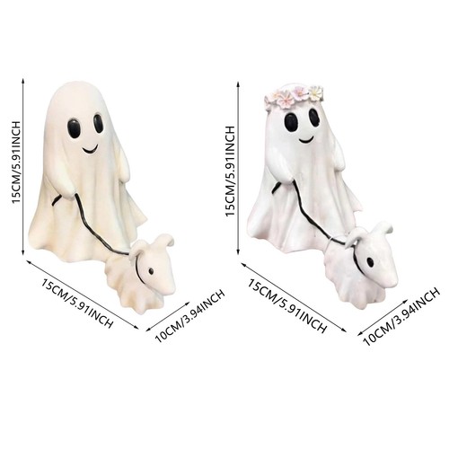 2x Ghost Walking Dog Statue Halloween Spooky Ghost Walk Dog Figurine Decor Ghost - Picture 3 of 14