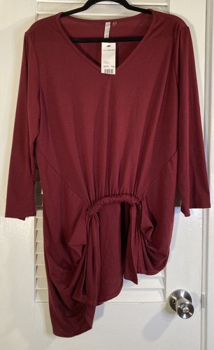 New Asymmetrical Hem Front Knot Tunic Top NY Collection Burgundy Shirt Size 1X - Picture 1 of 5