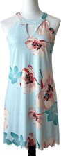 Candie's SMALL Blue Sun Dress Halter Scallop Hem Keyhole Neckline