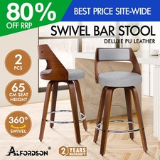 ALFORDSON 2x Bar Stools Backrest Swivel Footrest Wooden Dining Kitchen Pub Chair