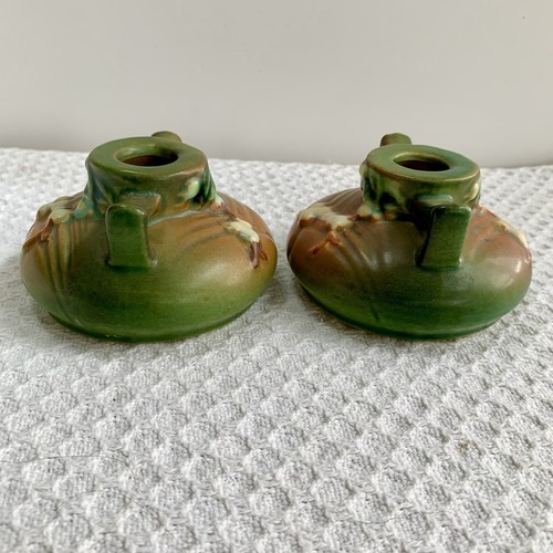 Roseville Pottery Candle Holders or Candlesticks Green Snowberry 1CS1 Vintage - Picture 6 of 8