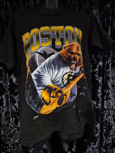 Vintage Nutmeg Boston Bruins Breakthrough T-Shirt USA Black Size Large No Label - Picture 1 of 19
