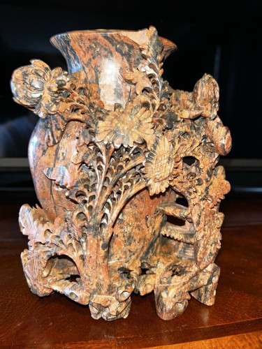 Fantastic Century Old Chinese Soapstone Work of Art Handcarved and Unique Vase