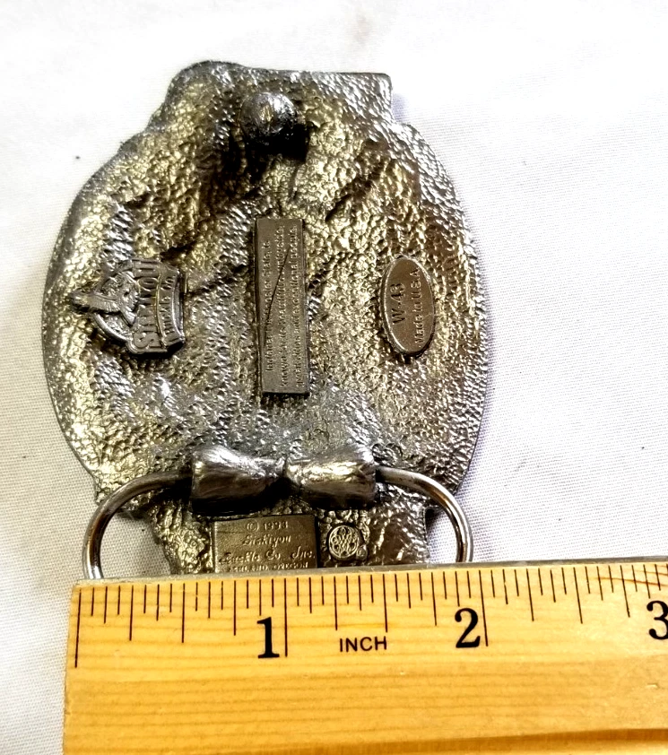 State of INDIANA VTG Belt Buckle SISKIYOU Made in USA Hoosier WESTERN Pewter - Image 4 of 4