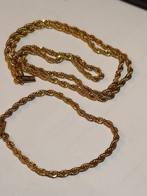 18K GP Gold Plated Twisted Rope Necklace 19'' & Bracelet 7''
