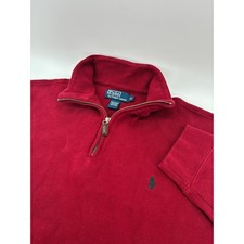 VNTG Polo Ralph Lauren XL Red 1/4 Zip Cotton Ribbed Pullover Sweater USA Made