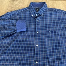 TailorByrd Men  s Long Sleeve Blue Plaid Button Down Shirt Logo Pocket XL