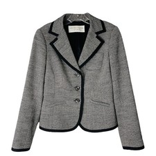 Trina Turk black white silk wool button preppy academia office blazer medium