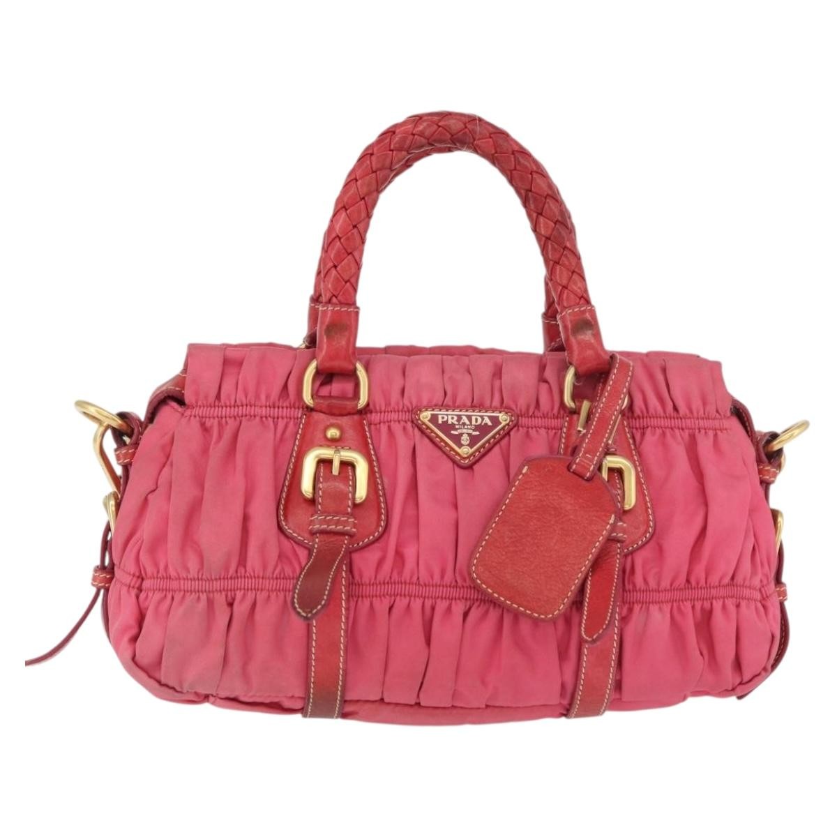 PRADA Shoulder Bag Nylon Leather 2way Pink Gold Auth mr2258 | eBay