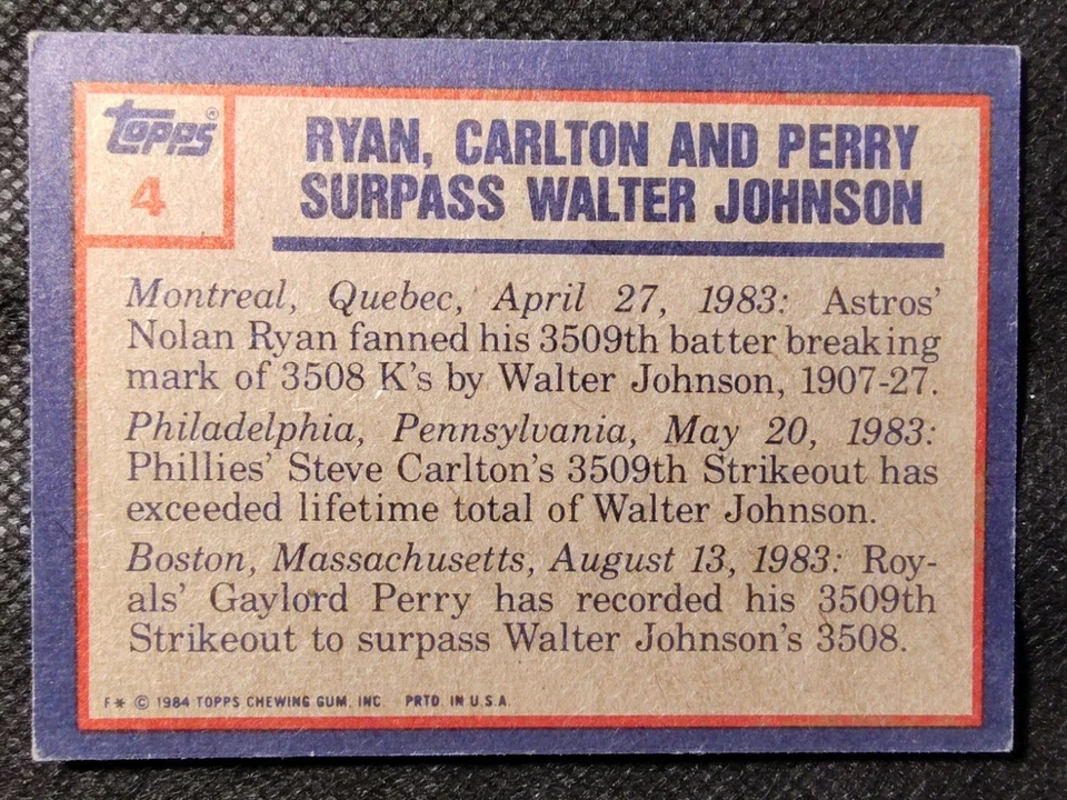 1984 Topps - 1983 Highlight Nolan Ryan, Steve Carlton, Gaylord Perry #4 Foto 2 de 2