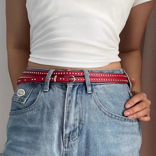 Double-layer Fine Version Double Thin Belt Trendy Waistband DIY Buckle Punk USA - Picture 9 of 16