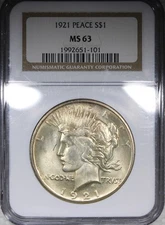 1921 High Relief Peace Dollar NGC MS63 Uncirculated Flashy $1