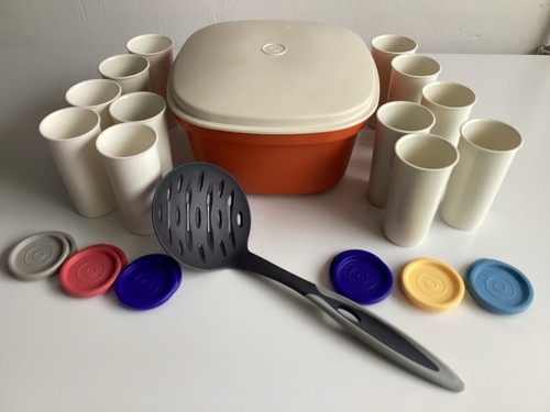 Tupperware Siebservierer 3 teilig Joghurtbereiter + 12 Joghurtbecher+Schaumkelle
