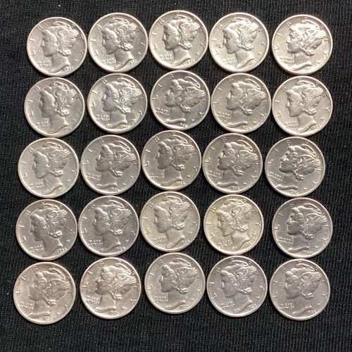 Unsearched Half Roll Of 25 Mercury Dimes