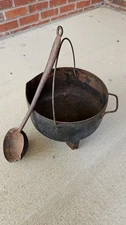 Antique Large Pot/Steel Cauldron With Handle and cast iron Ladle