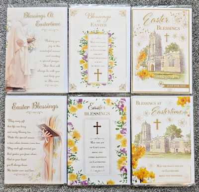 6er Pack Frohe Ostern Karten - Religiöser Segen gemischt sortiert Multipack Karte