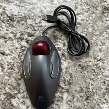 Logitech Trackman Marble Mouse T-BC21 USB Wired Optical Trackball Gray Red