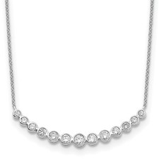 14k White Gold Diamond Curved Bar Pendant Necklace 18" 2.52gm