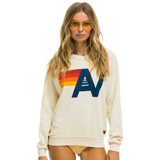 Aviator Nation Logo Relaxed Crew Sweatshirt Vintage White Unisex Size Small