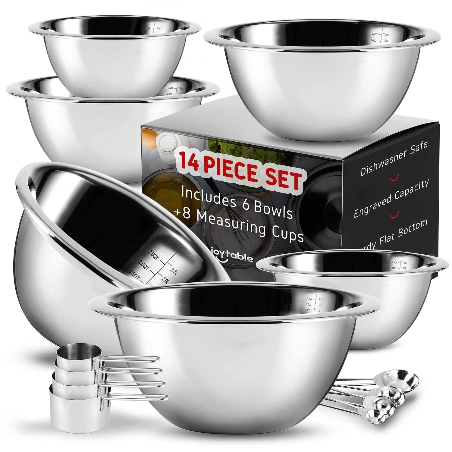 JOYTABLE 14 Piece Mixing Bowls With Measuring Cups And large, Stainless Steel