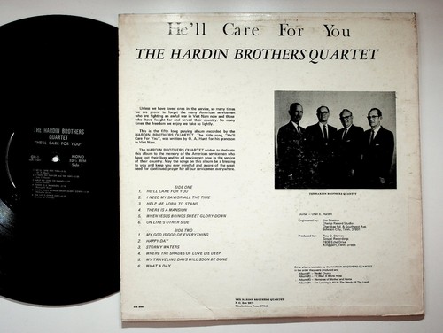 The Hardin Brothers Quartet He'll Care For You Vinyl Record Mono 33 RPM - Picture 2 of 2
