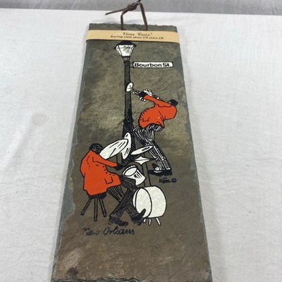 Vtg New Orleans 1800s Jazz Handpainted Roofing Slate Salvage Vieux Carre Bourbon