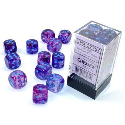 Chessex 16Mm Luminary Nebula Nocturnal Blue D6 Dice Set 12