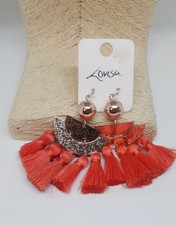 Orange tone tassel dangle earrings boho festival