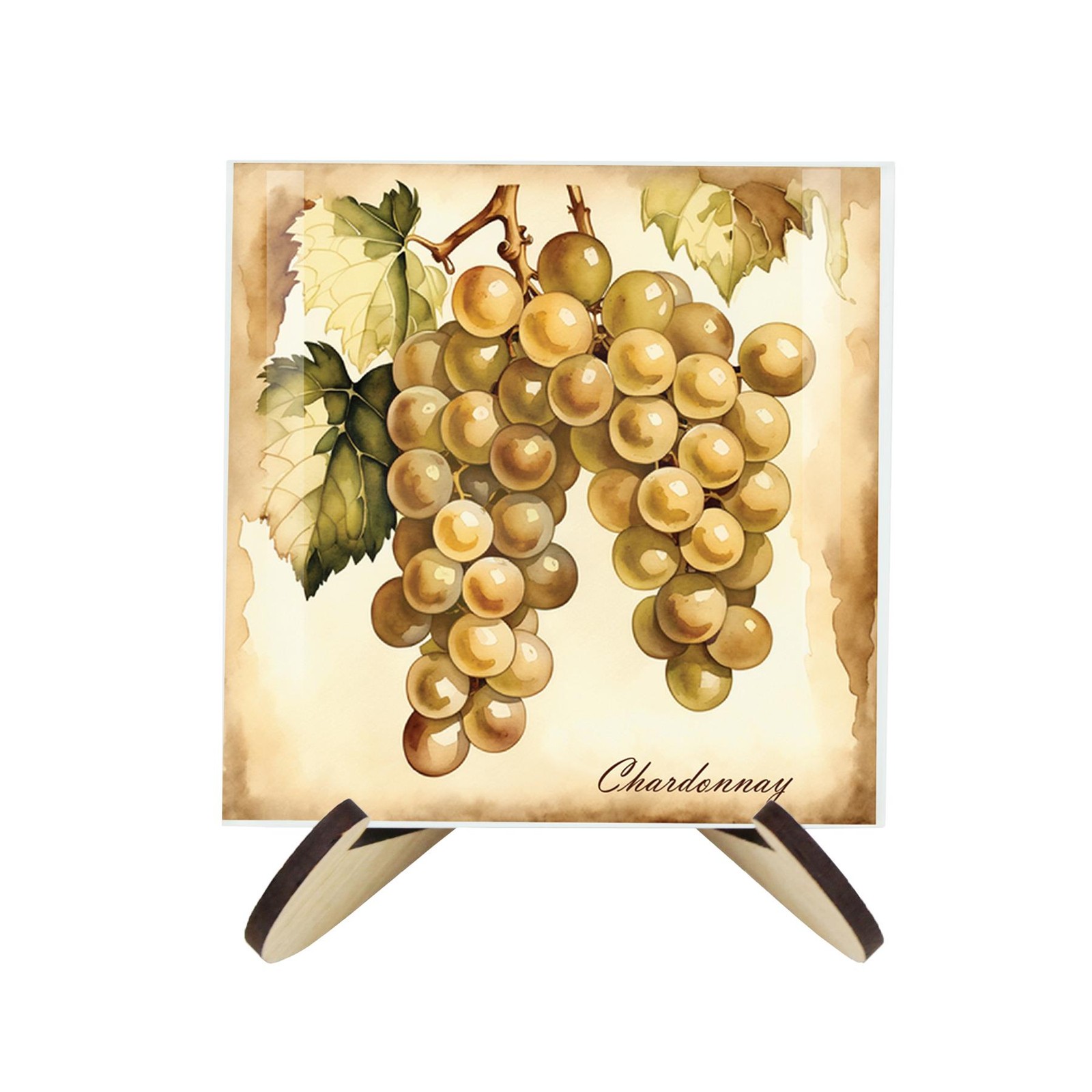 Vintage Wine Glass Coasters & Stand Set - Chardonnay Set Gift for Wine Drinkers