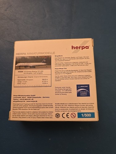 HERPA - 1/500 - US Airways - Boeing 757-200 mit Winglets With winglets 503228 - Imagen 2 de 3