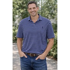 Polo Ralph Lauren Mens XL Classic Fit Striped Short Sleeve Polo Shirt Blue Navy